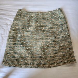 Ann Taylor Tweed Pencil Skirt in Cream and Green Size 4